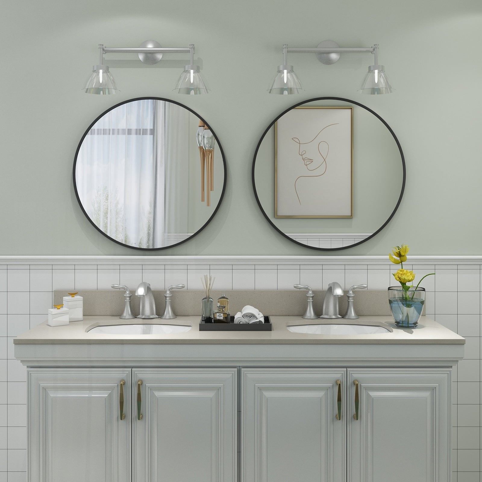 Apmir Round Metal Black Frame Bathroom Vanity Mirror Wall-mounted mirror