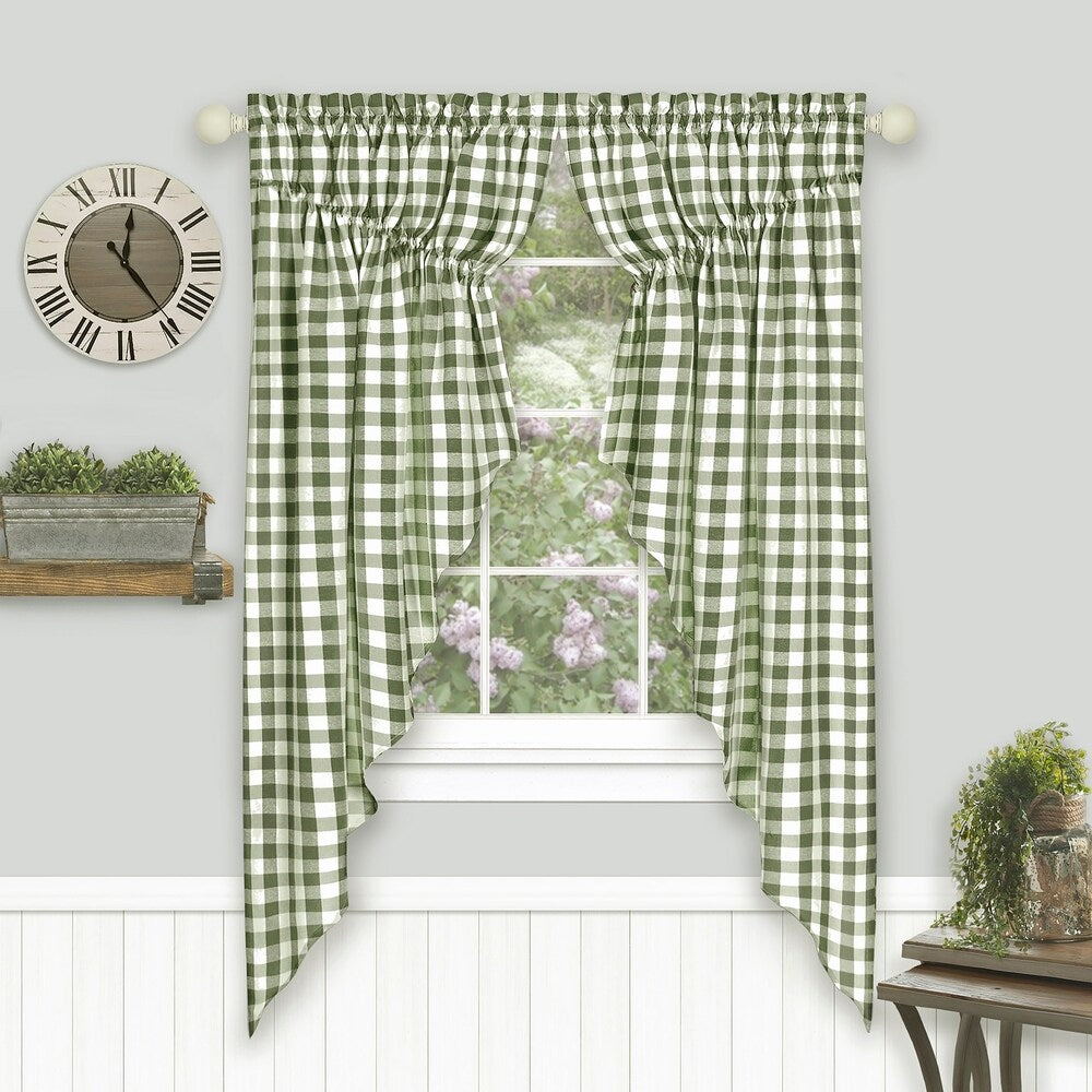 Buffalo Check Gathered Swag Window Curtain Pair - 72x63