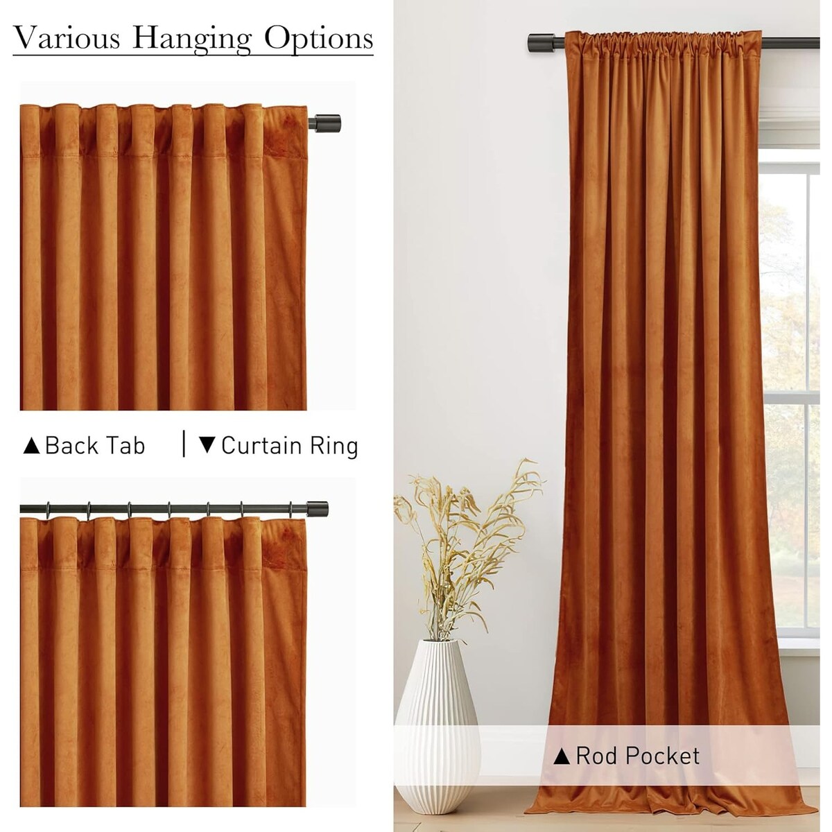 Velvet Curtains , Back Tab Heavy Thick Living Room Drapes Light Blocking Privacy Protect Curtain Panels , W52 x L96, 2 Panels