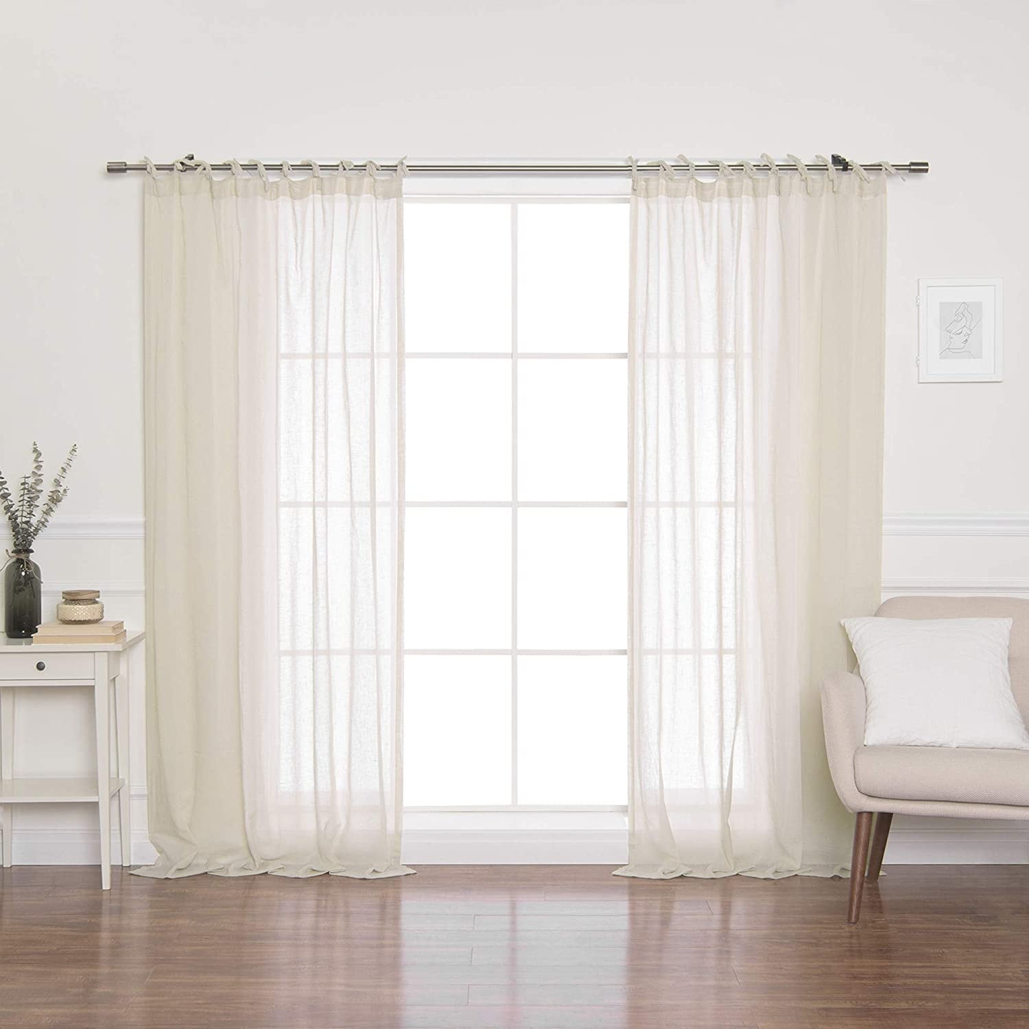 Aurora Home Textured Faux Linen Tie Top Curtain Panel Pair - 84 & 96