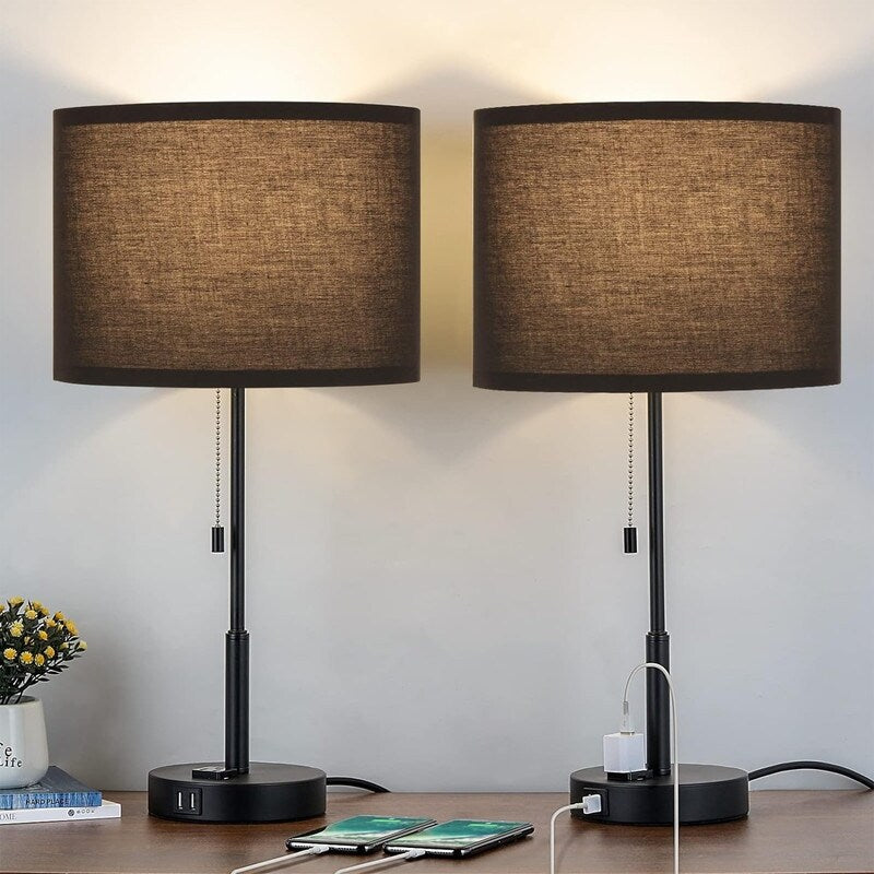 21.7 Table Lamp (Set of 2) with USB Charging Port, Nightstand Lights - 11D x 11W x 21.7H