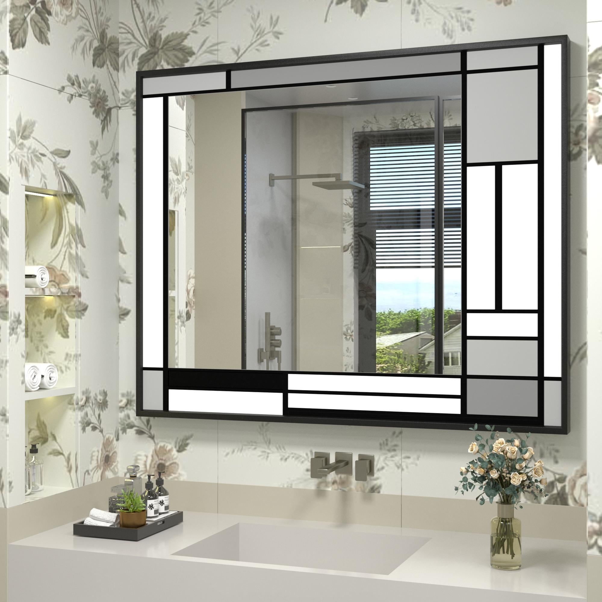 Apmir Metal Black Frame Bathroom Vanity Mirror Wall Mounted in Tempered Glass