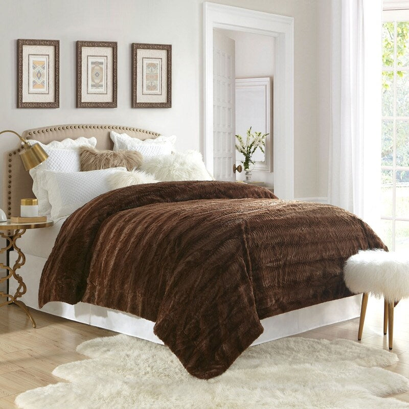 Swift Home Soft Embossed Imitation Faux Fur Throw Bedding Blanket Bedspread