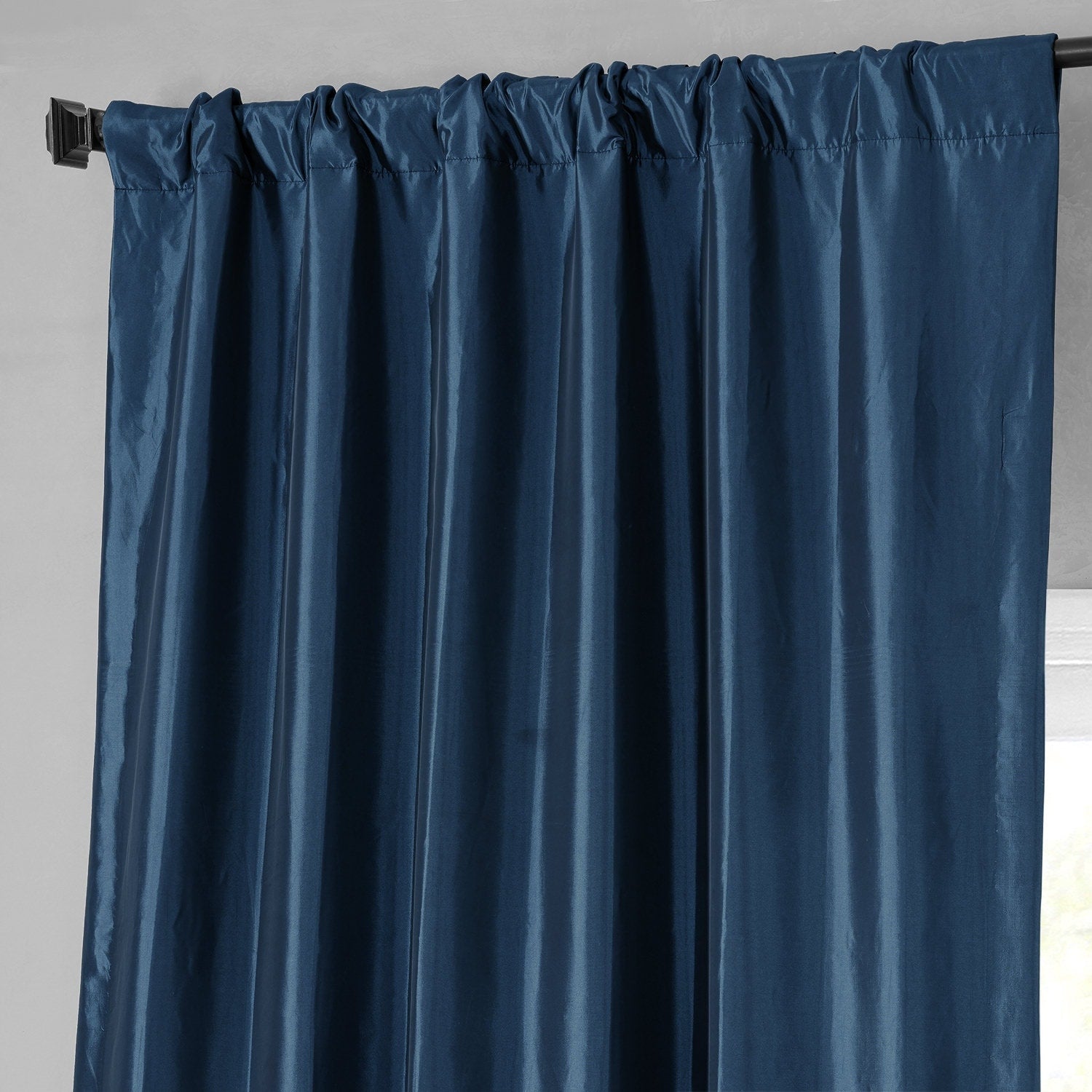 Exclusive Fabrics Solid Faux Silk Taffeta Navy Blue Curtain (1 Panel)