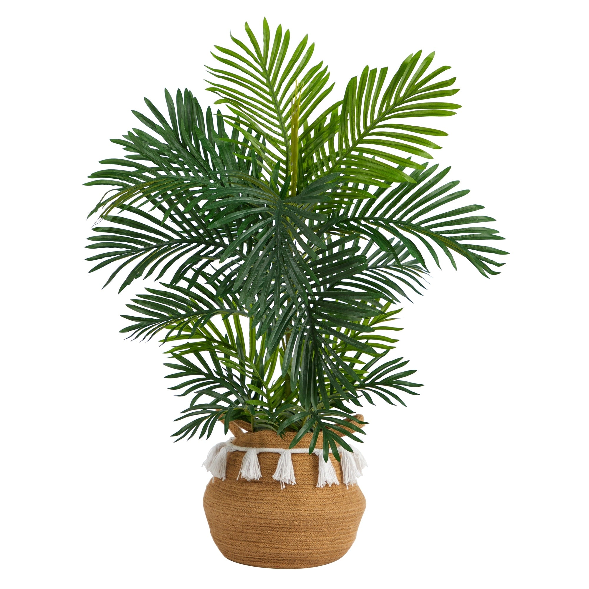 40 Areca Artificial Palm Tree in Boho Chic Handmade Natural Cotton Woven Planter with Tassels UV Resistant (Indoor/Outdoor)