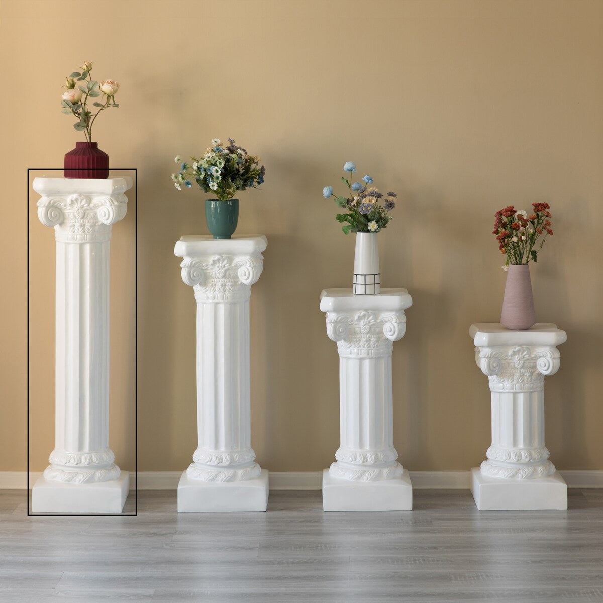 Fiberglass White Plinth Roman Style Column Ionic Piller Pedestal Vase Stand , Living Room, or Dining Room Decor