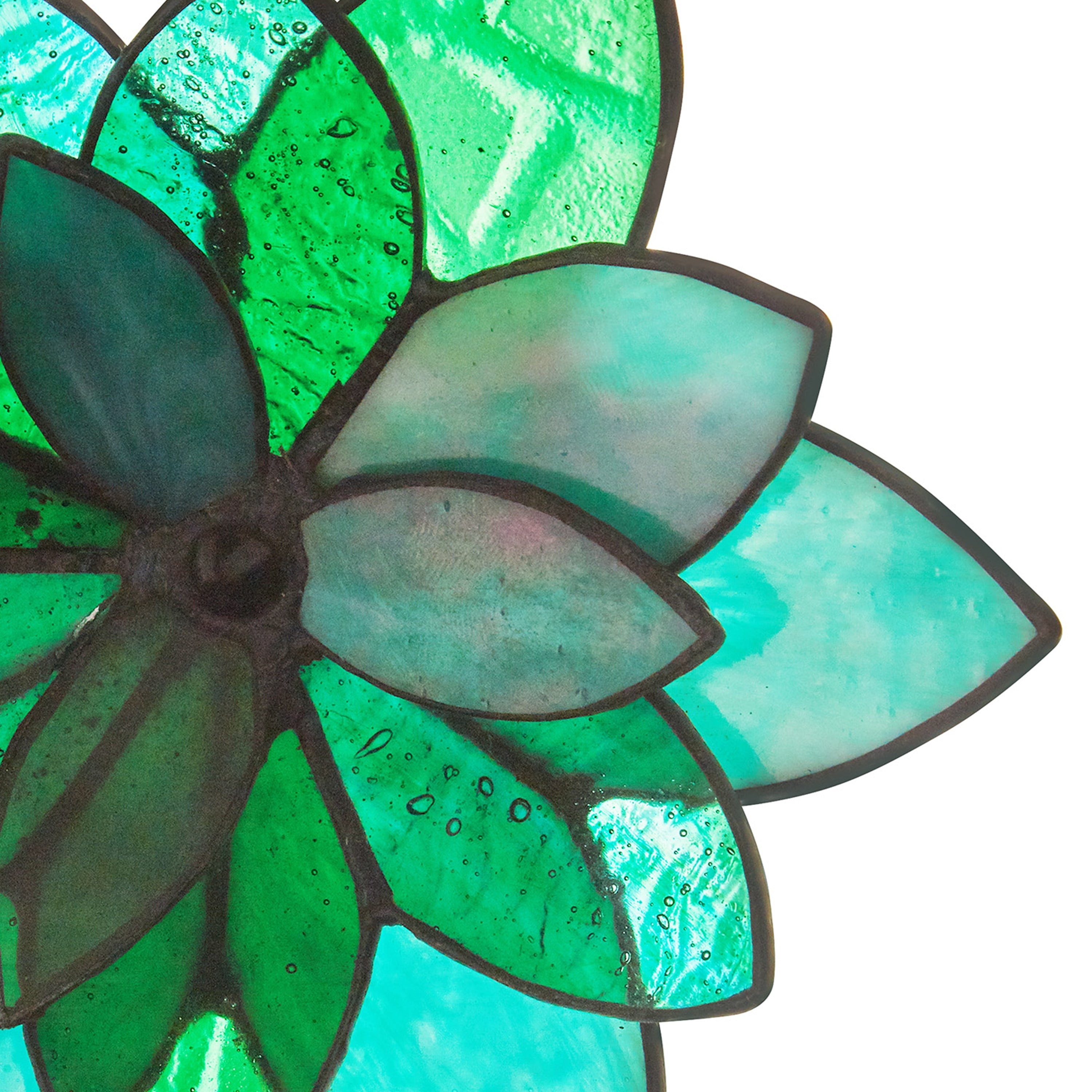 3-Dimensional Flower River of Goods Blue and Green Stained Glass Window Panel