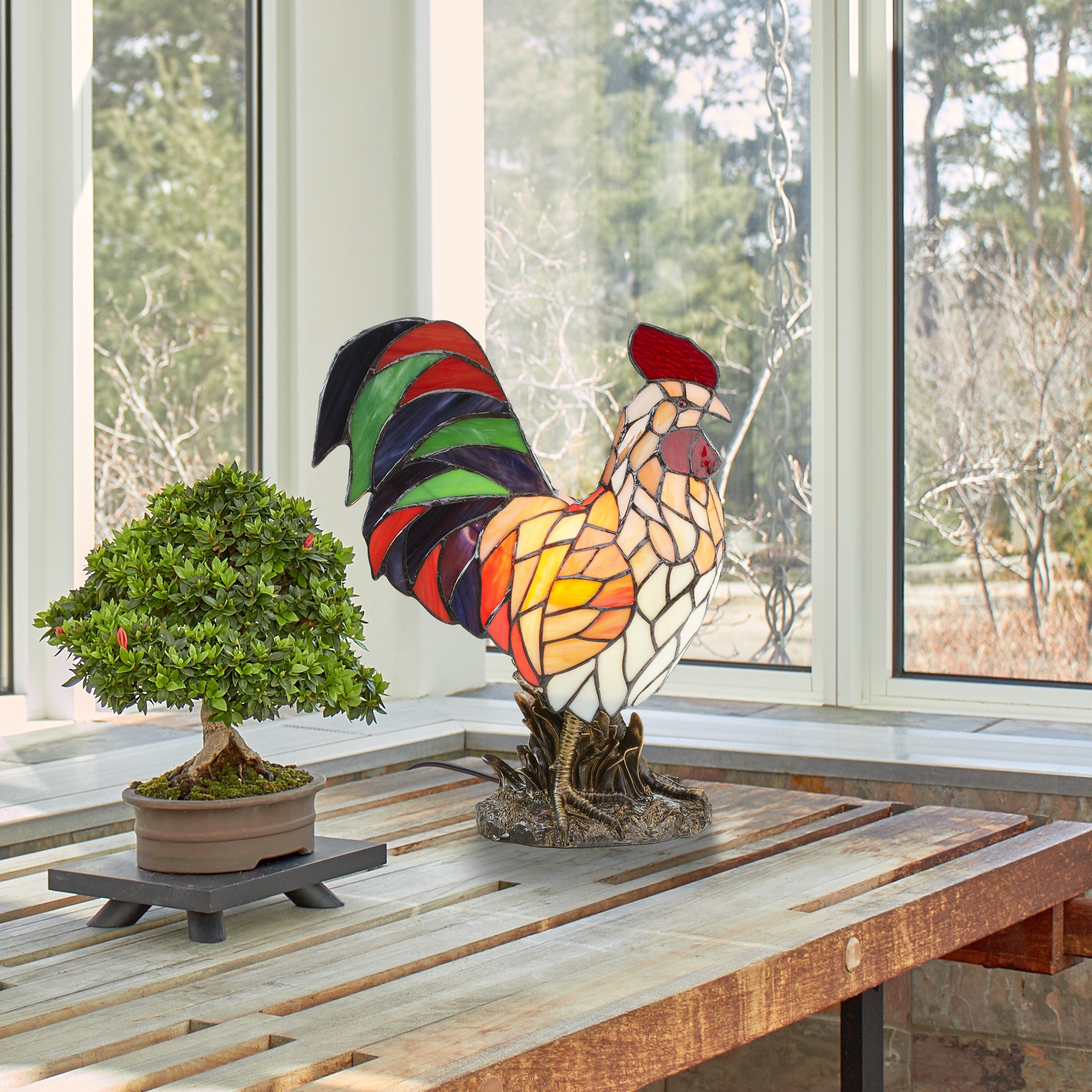 The Gray Barn Tara Multicolor Resin 15.5-inch Rooster Stained Glass Accent Lamp - 12.5L x 7.0W x 15H