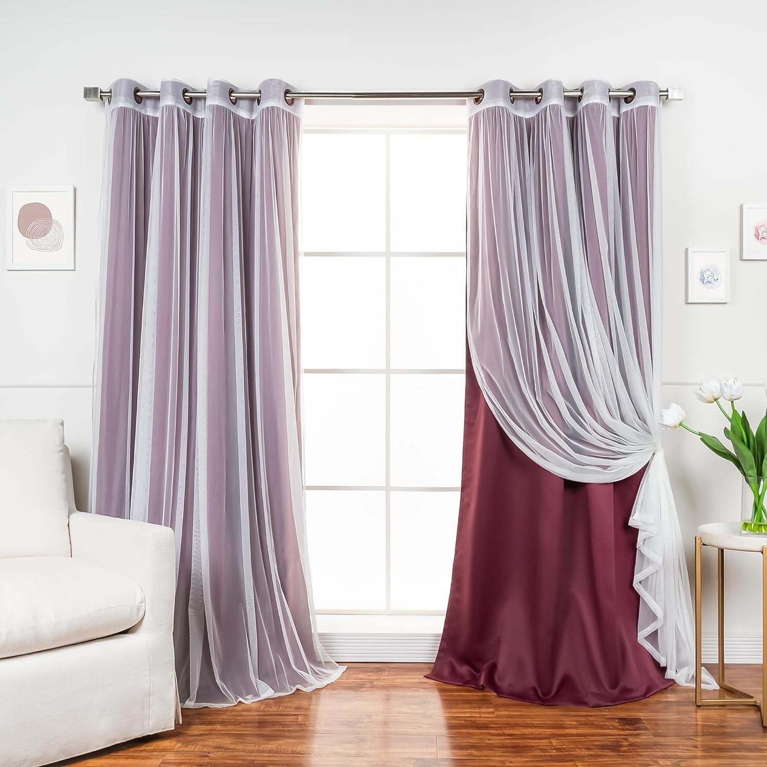 Aurora Home Mix-n-Match Blackout and Tulle Lace 4-pc. Grommet Curtain Set