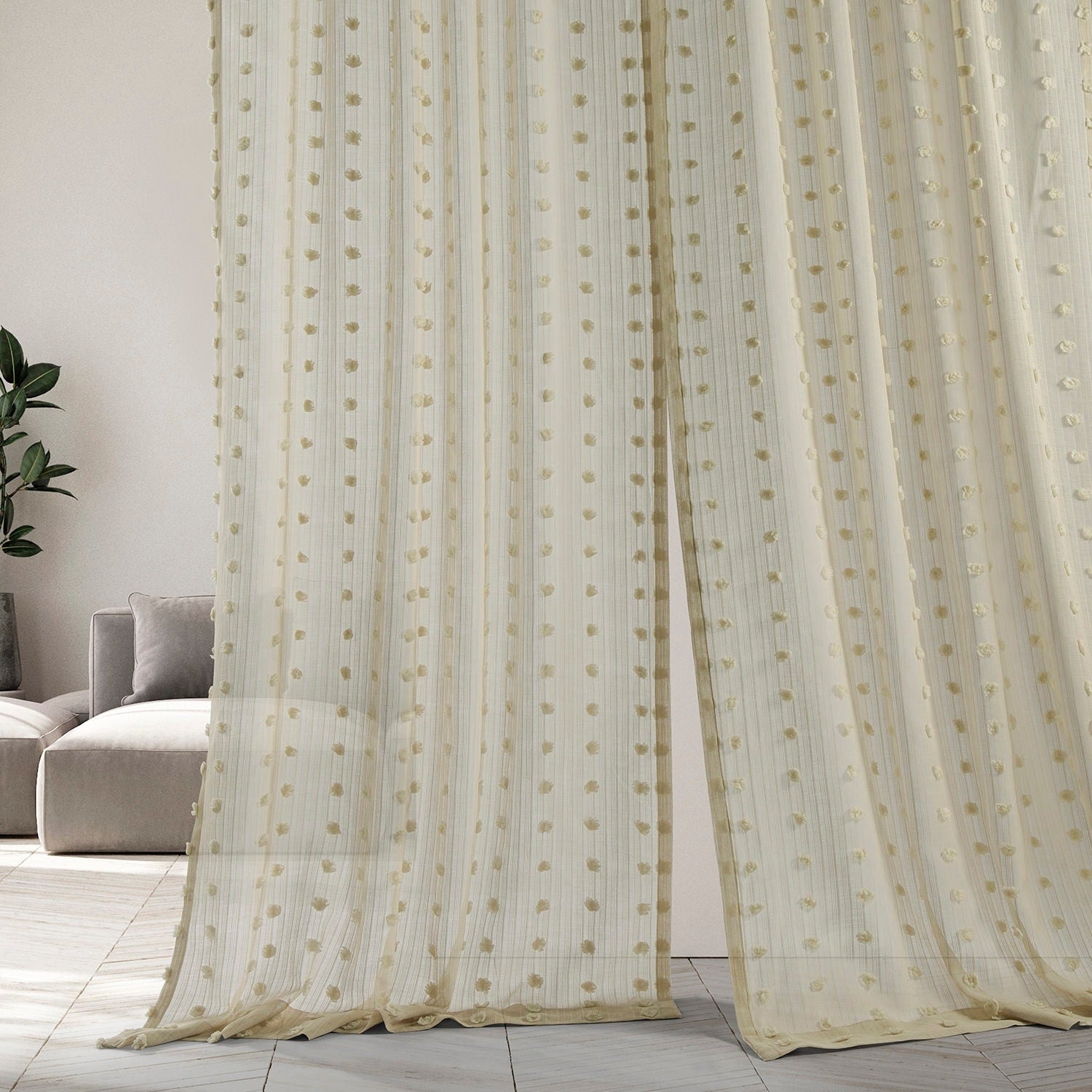 Exclusive Fabrics Strasbourg Dot Patterned Faux Linen Sheer Curtain (1 Panel)