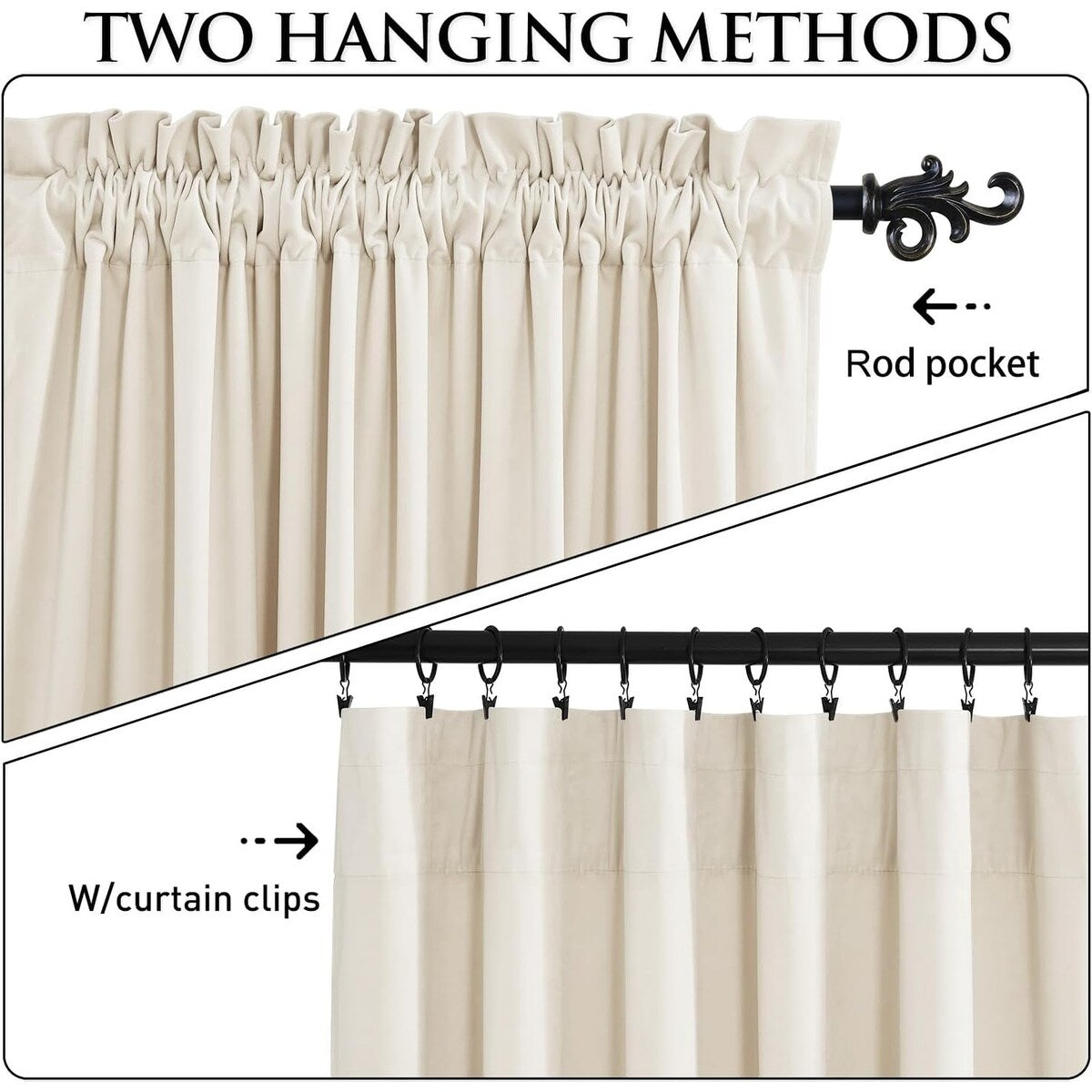 Natural Curtains for Nursery Bedroom Soft Velvet W42 x L96, 2 Panels