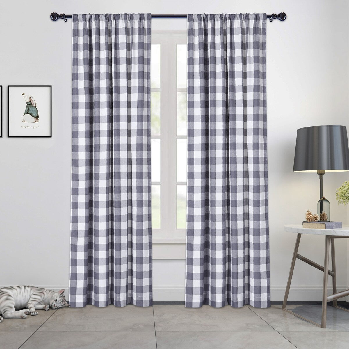 Garvee Buffalo Checker Plaid Curtain Yarn Dyed Fabric Light Filtering Drapes, 2 Panels