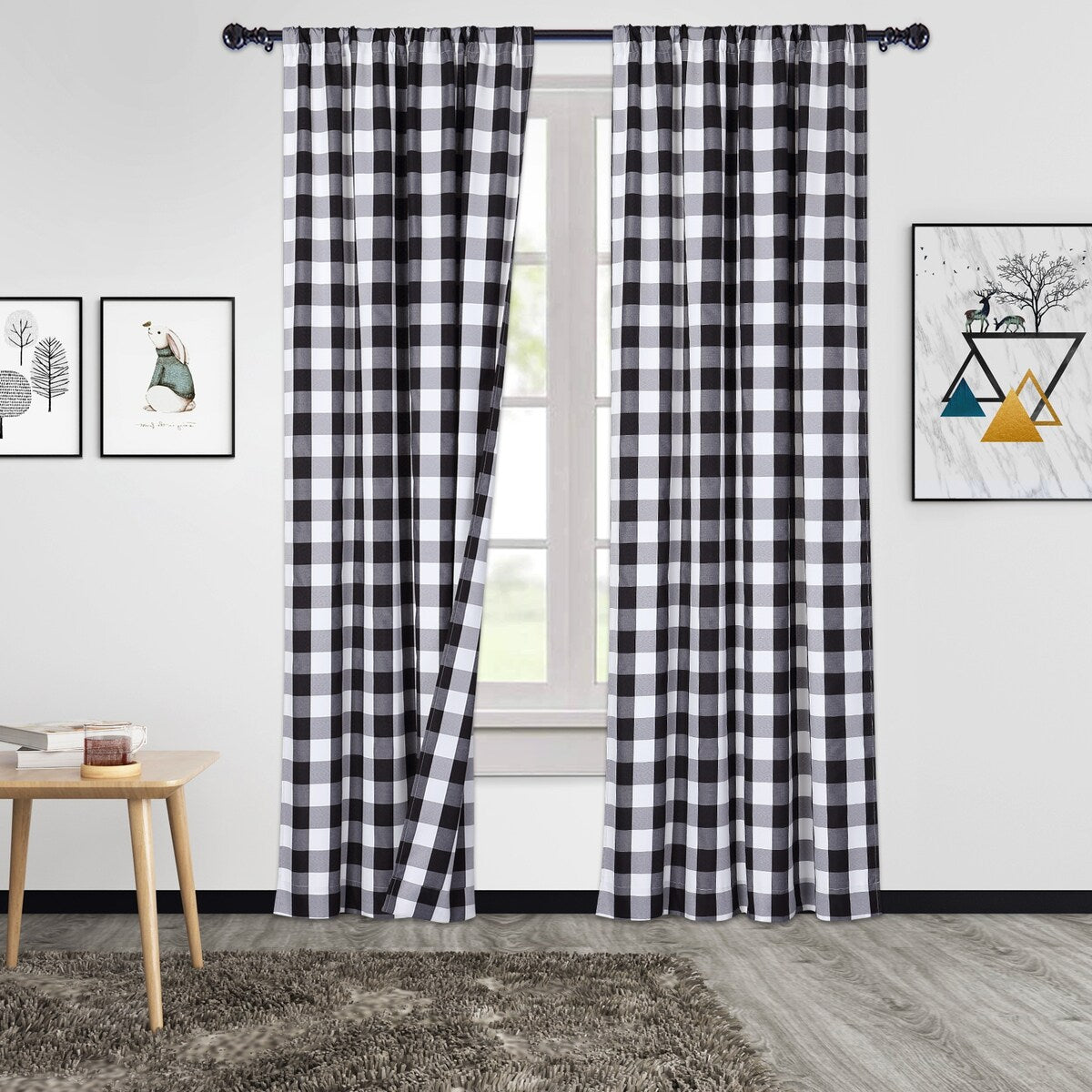 Garvee Buffalo Checker Plaid Curtain Yarn Dyed Fabric Light Filtering Drapes, 2 Panels