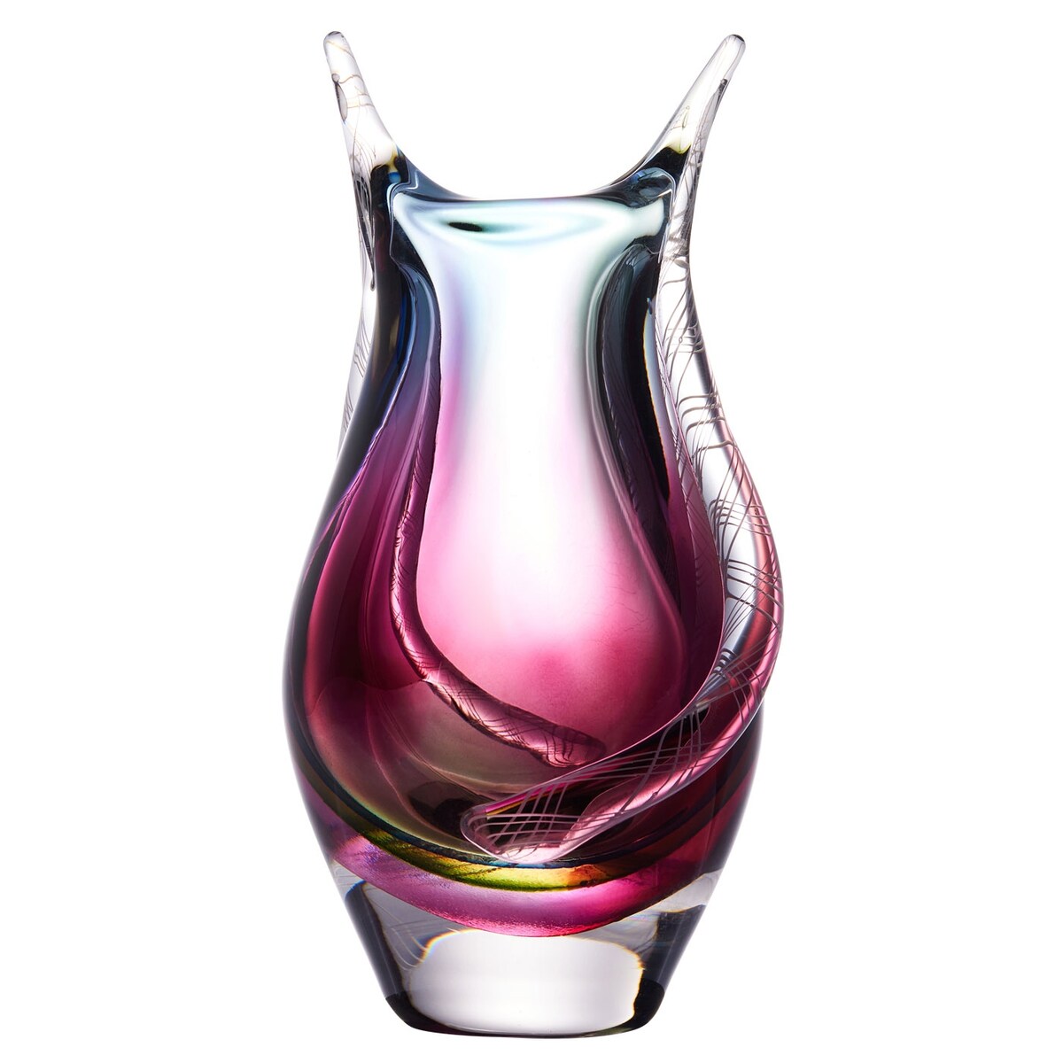 Luxury Lane Hand Blown Sommerso Art Glass Teardrop Vase 8-10.5 inch tall