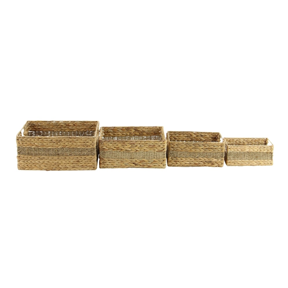 Seagrass Handmade Storage Basket with Handles - Set of 4 Light Brown - Roche River Decor - 12W x 16L x 7H