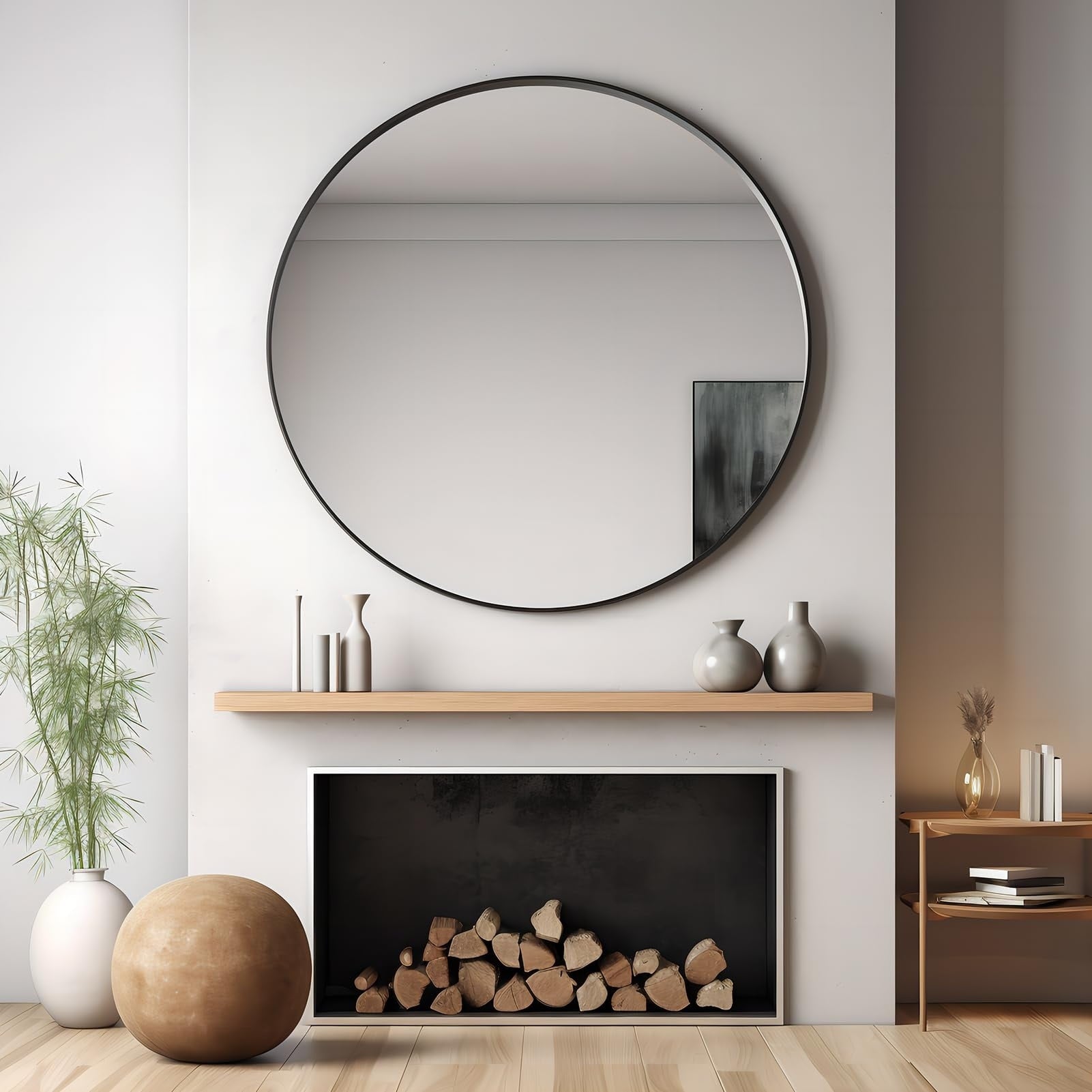 Apmir Round Metal Black Frame Bathroom Vanity Mirror Wall-mounted mirror