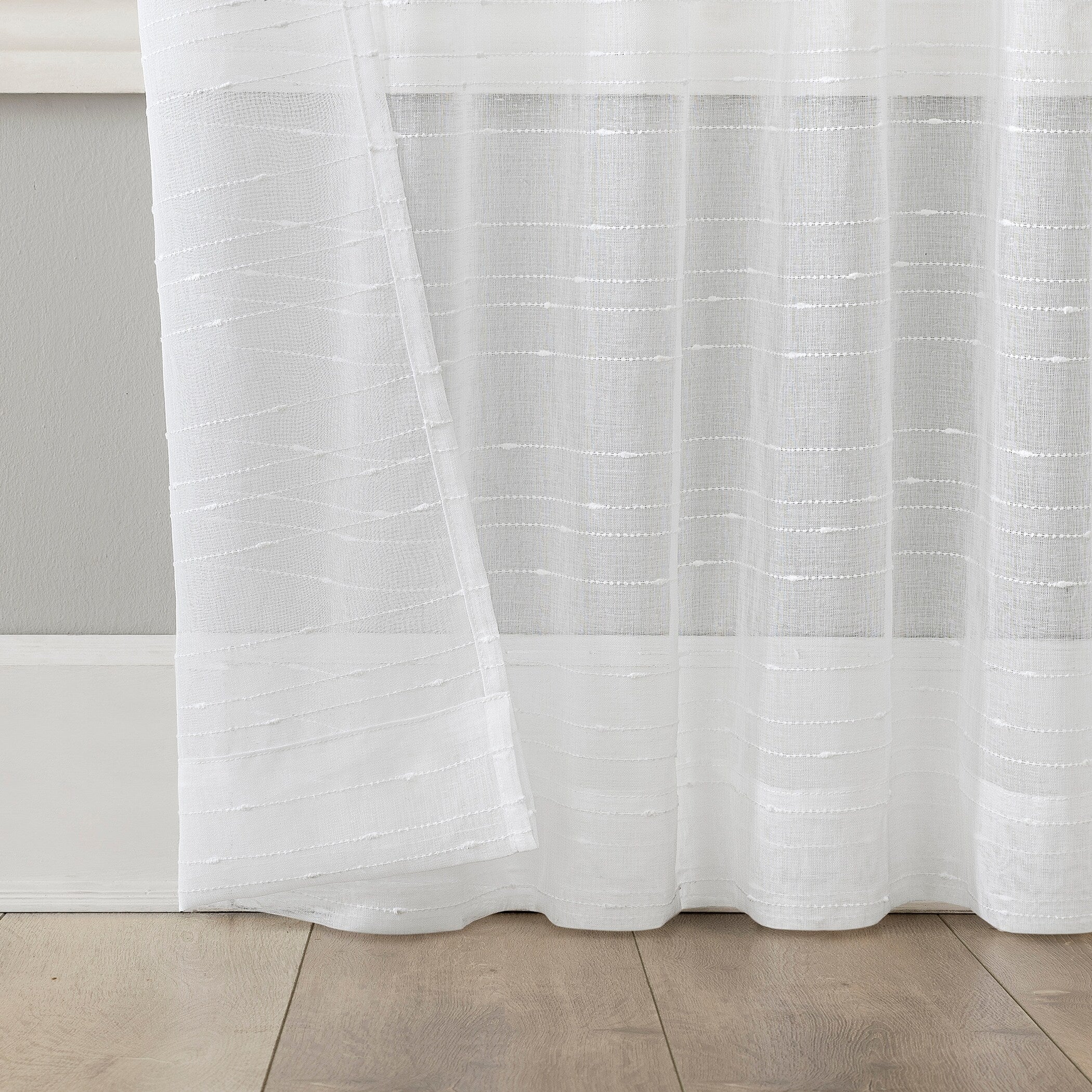 No. 918 Noemi Slub Stripe Rope Tab Semi-Sheer Tie Top Curtain Panel, Single Panel