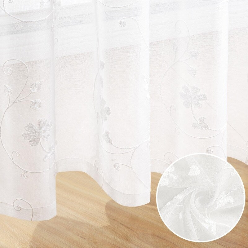 2 Panels Embroidered Leaf Pattern Curtains