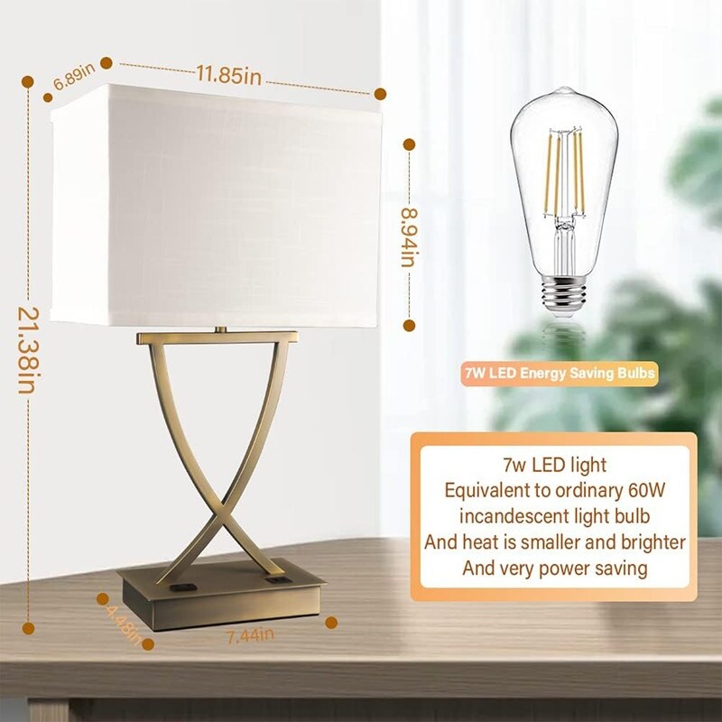 21.38 Bedside Bedside Lamp 3 Way Dimmable Touch Control Desk Lamp - 7D x 12.2W x 21.26H