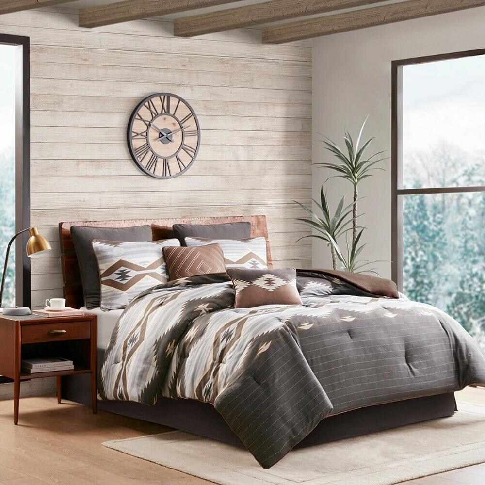 Cal King Size Oversized Luxury Comforter Set Grey Brown