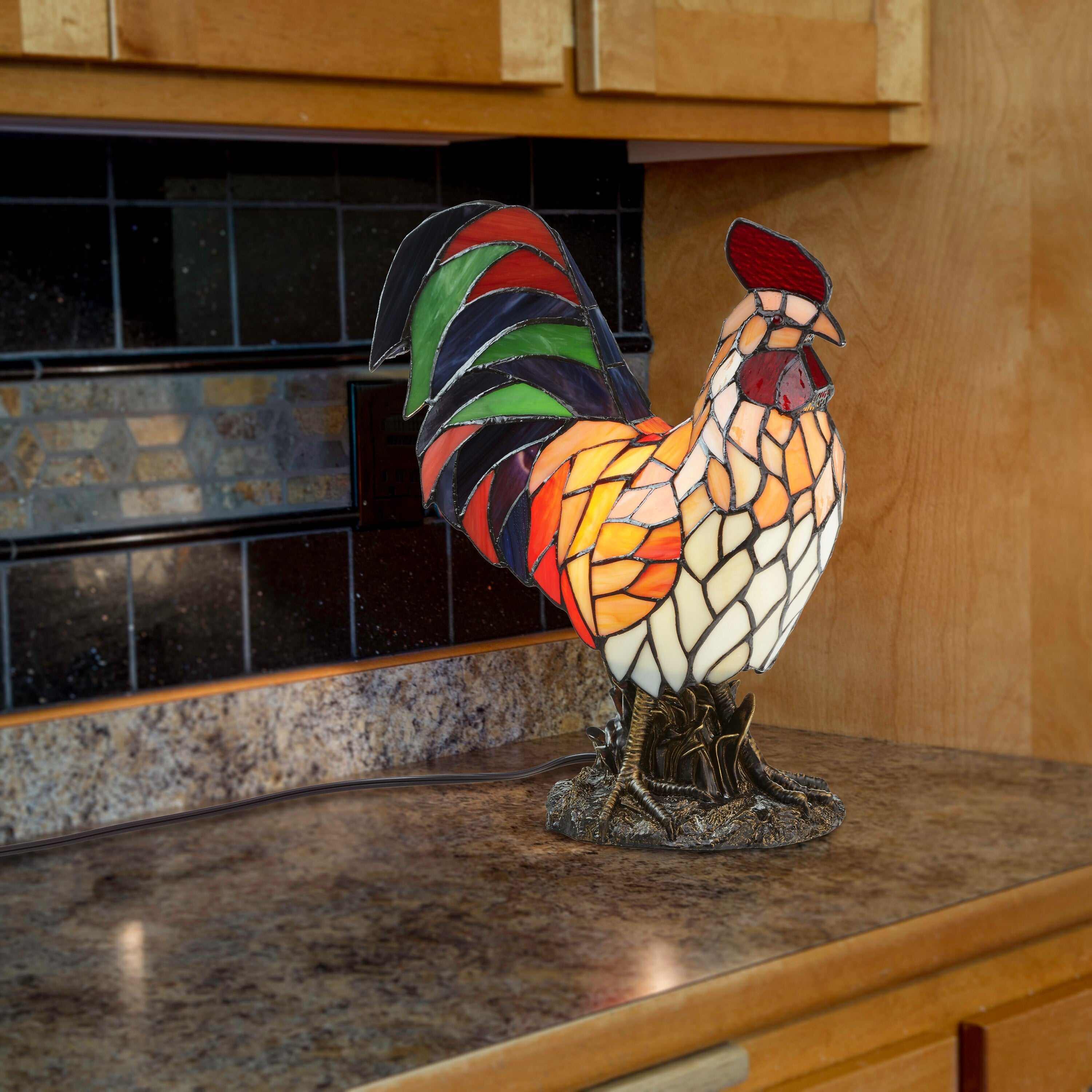 The Gray Barn Tara Multicolor Resin 15.5-inch Rooster Stained Glass Accent Lamp - 12.5L x 7.0W x 15H