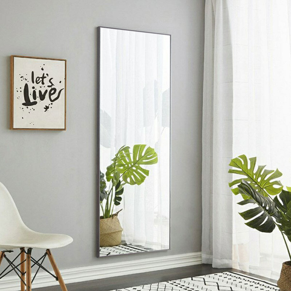 Solid wood frame full-length mirror, floor mounted/wall mounted