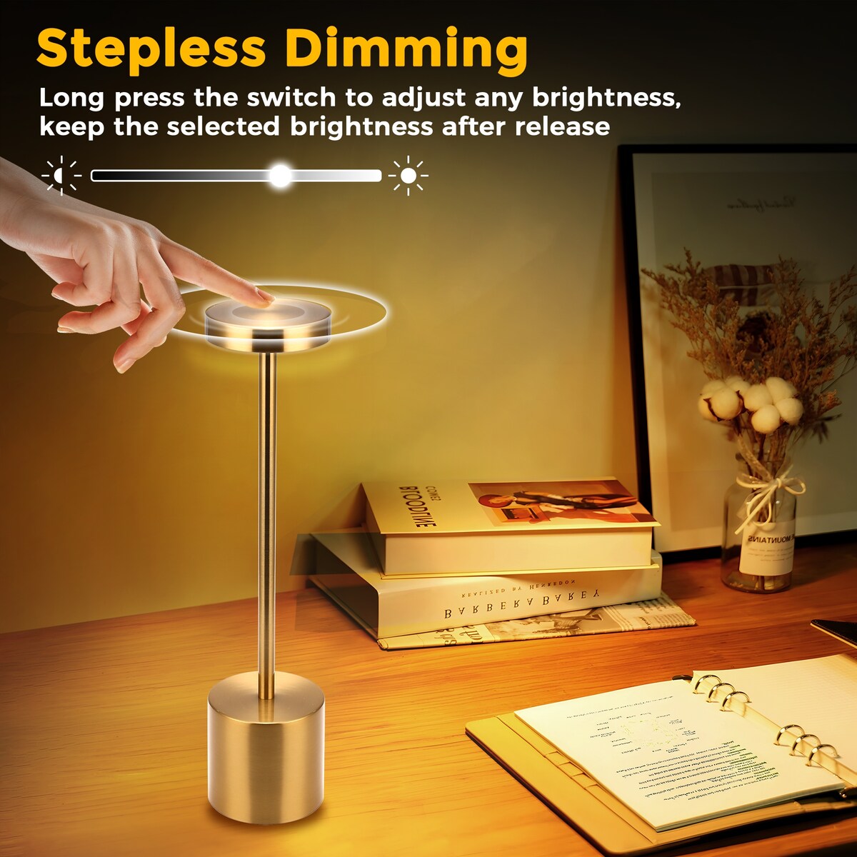 LED Cordless Table Lamps Set of 3600 mAh Rechargeable Table lamp, Portable 3 Color Stepless Dimmable Metal Outdoor Table Lamp