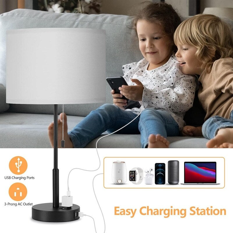 21.7 Table Lamp (Set of 2) with USB Charging Port, Nightstand Lights - 11D x 11W x 21.7H