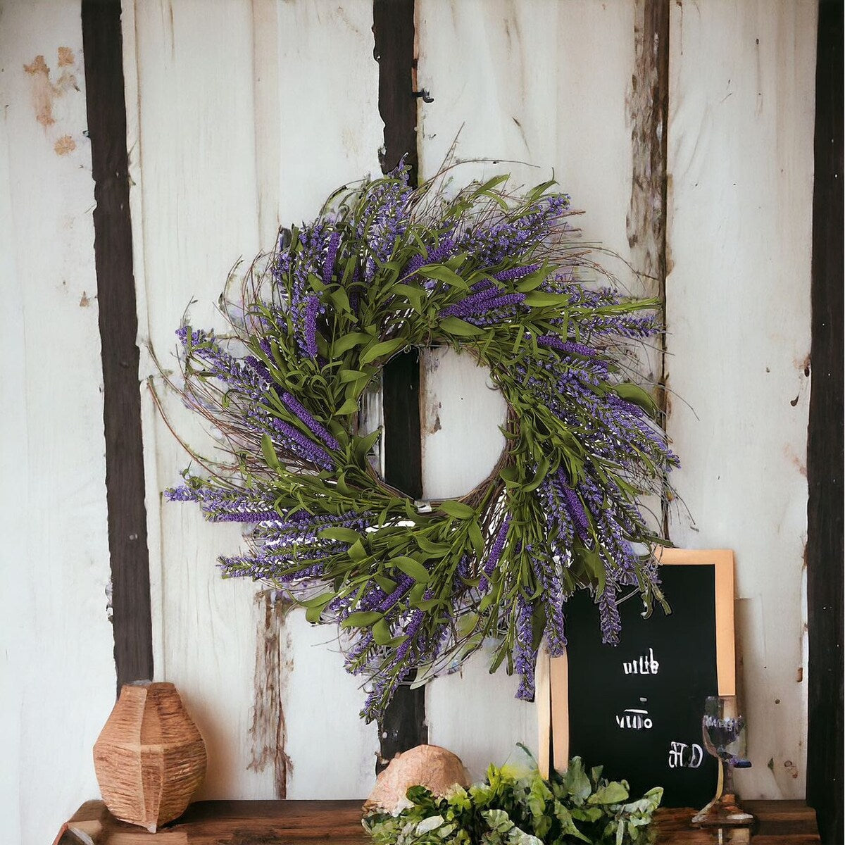 24 Mixed Artificial Lavender Flower Wreath for Front Door Home Wall Wedding Festival Farmhouse Holiday Decor