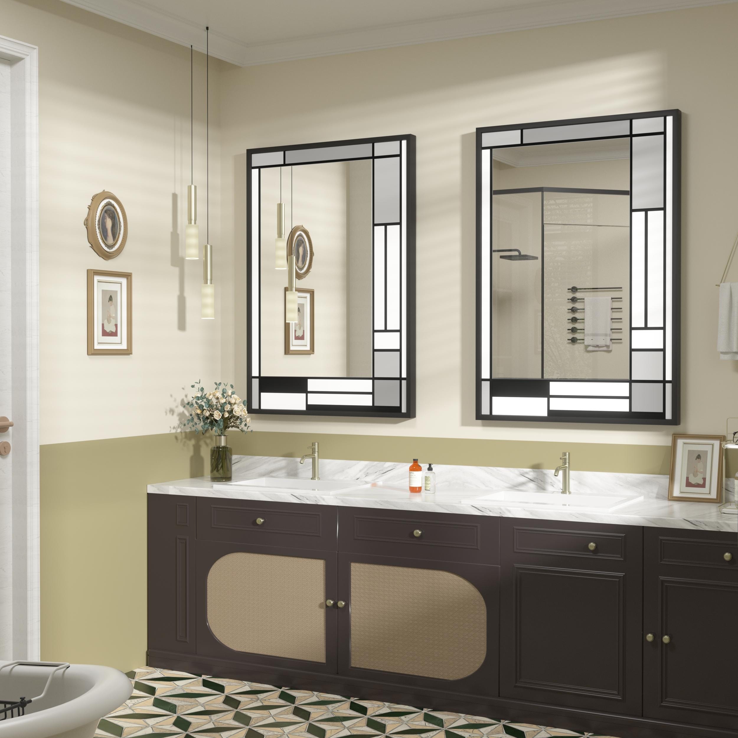 Apmir Metal Black Frame Bathroom Vanity Mirror Wall Mounted in Tempered Glass