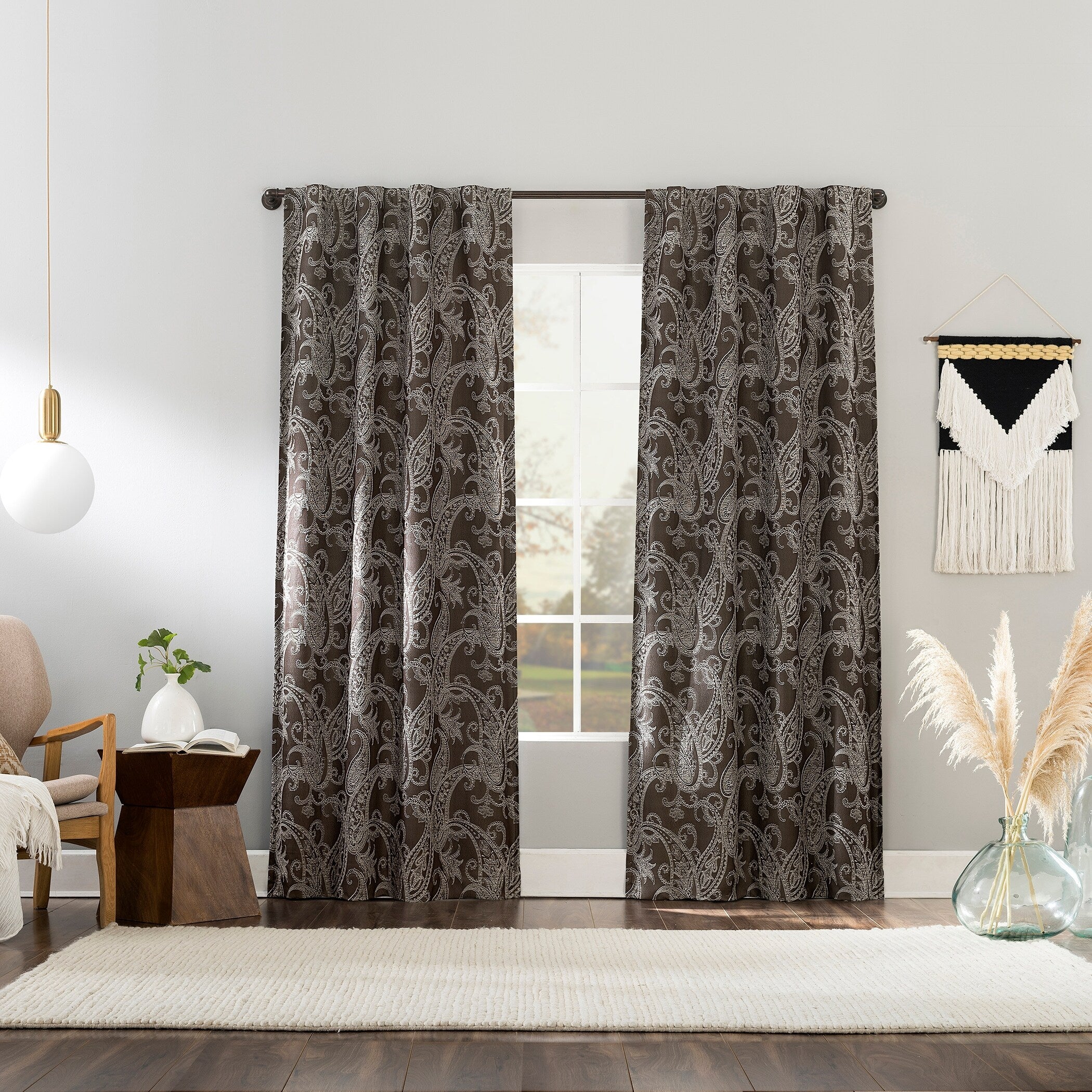 Sun Zero Pedra Paisley Embroidery Total Blackout Back Tab Curtain Panel, Single Panel