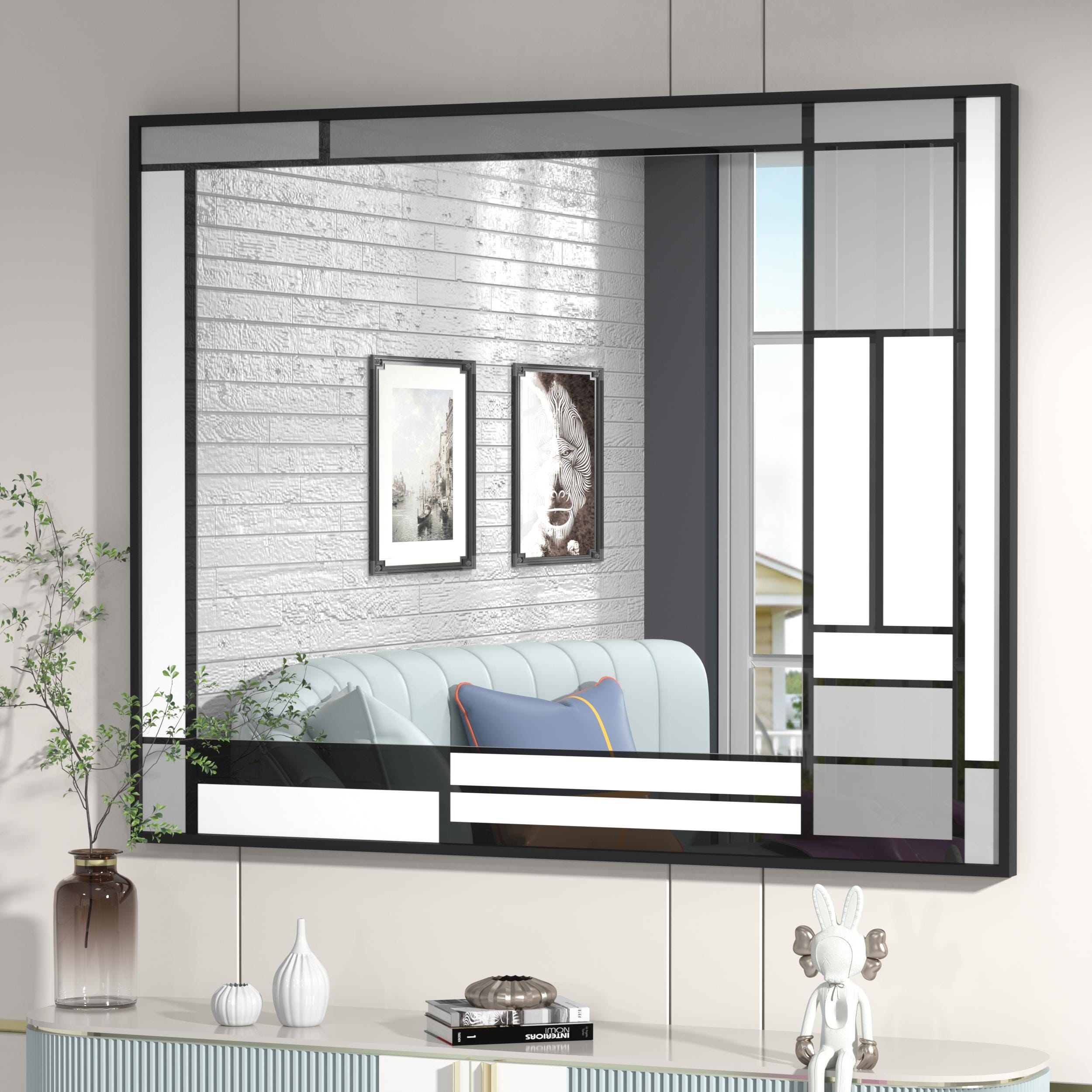 Apmir Metal Black Frame Bathroom Vanity Mirror Wall Mounted in Tempered Glass