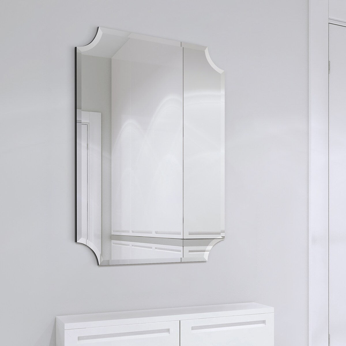 Frameless Rectangle Scalloped Beveled Wall Mirror - Clear