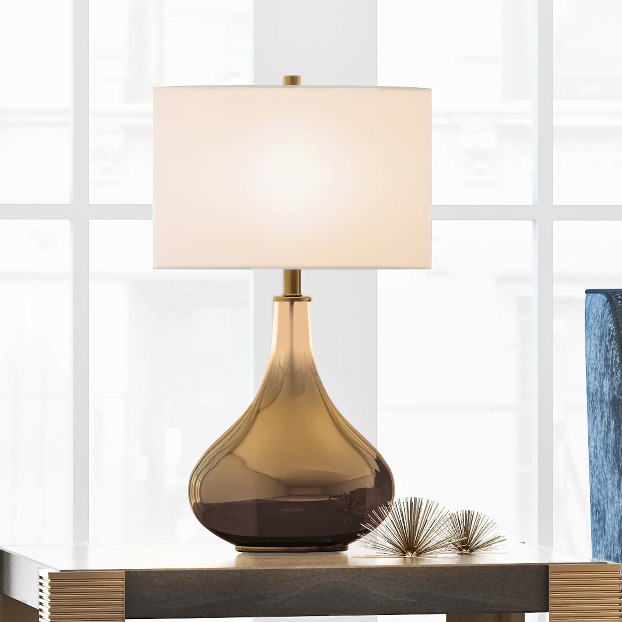 Miroir Table Lamp in Golden Ombre Colored Glass with Linen Shade