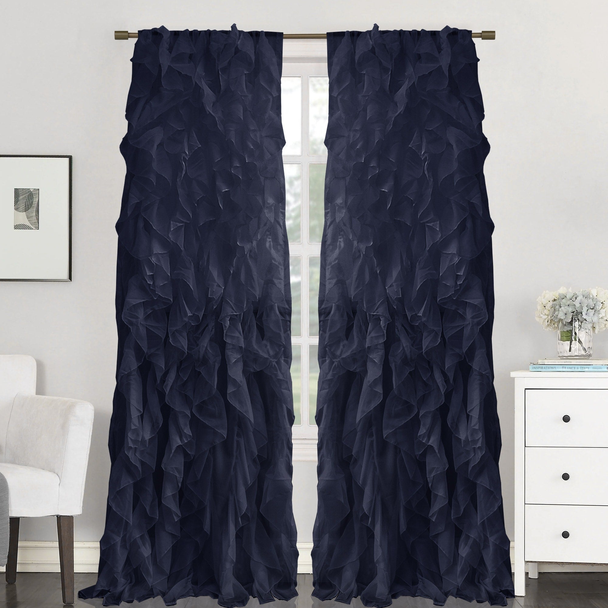 Sweet Home Collection Sheer Voile Waterfall Ruffled Tier 108 Inch Single Curtain Panel - 108 long x 50 wide