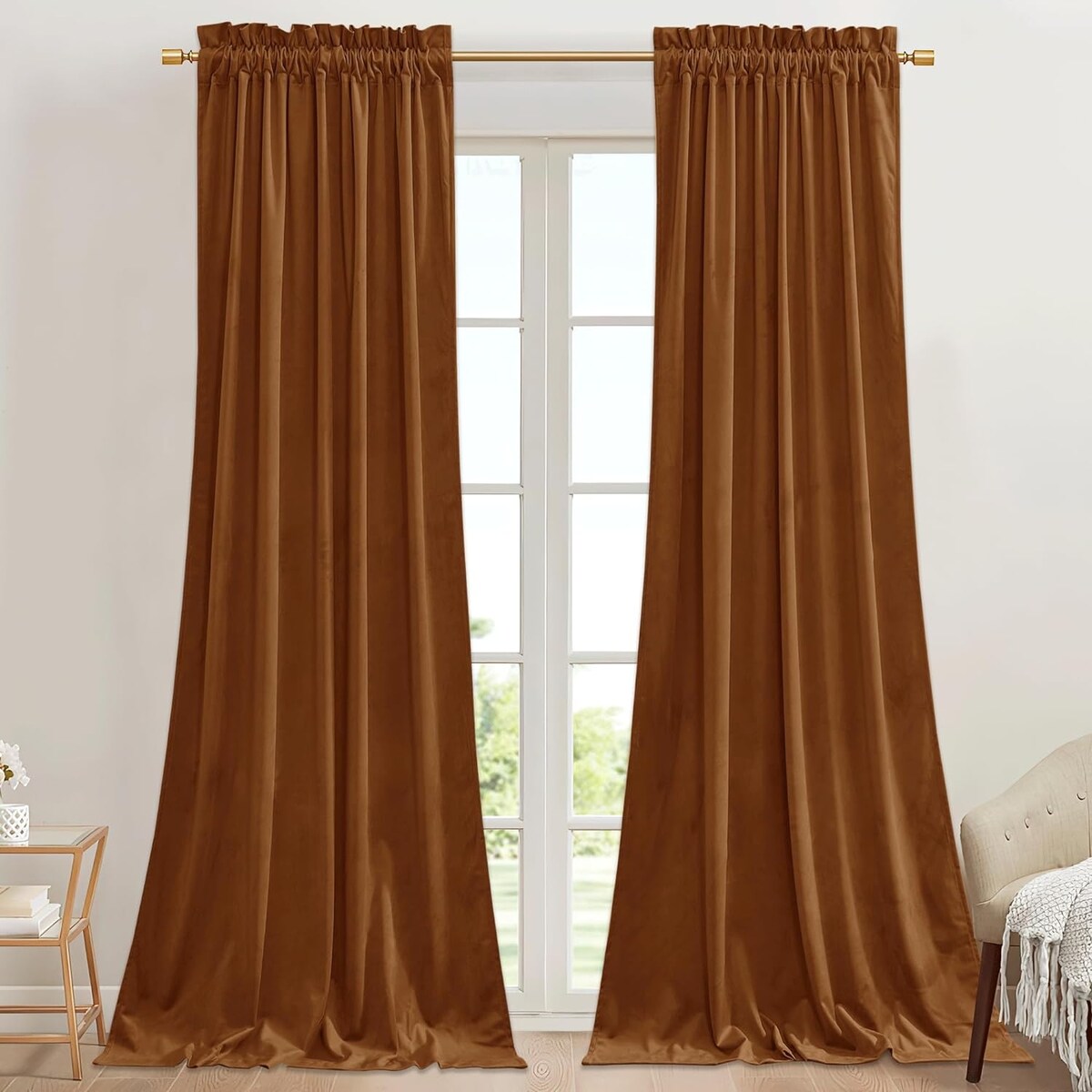 Natural Curtains for Nursery Bedroom Soft Velvet W42 x L96, 2 Panels