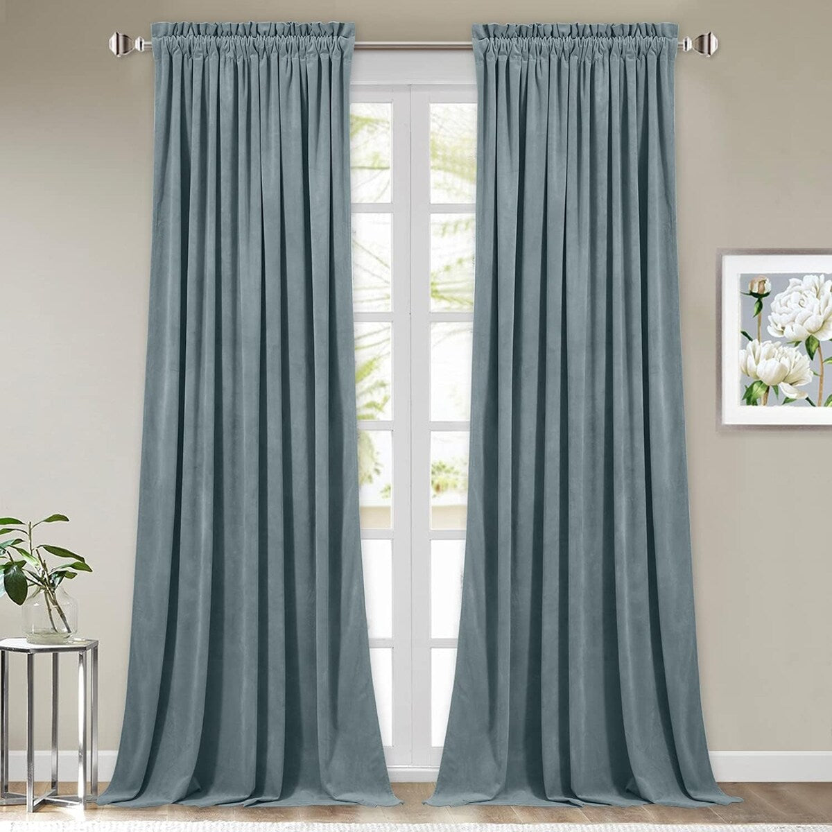 Natural Curtains for Nursery Bedroom Soft Velvet W42 x L96, 2 Panels