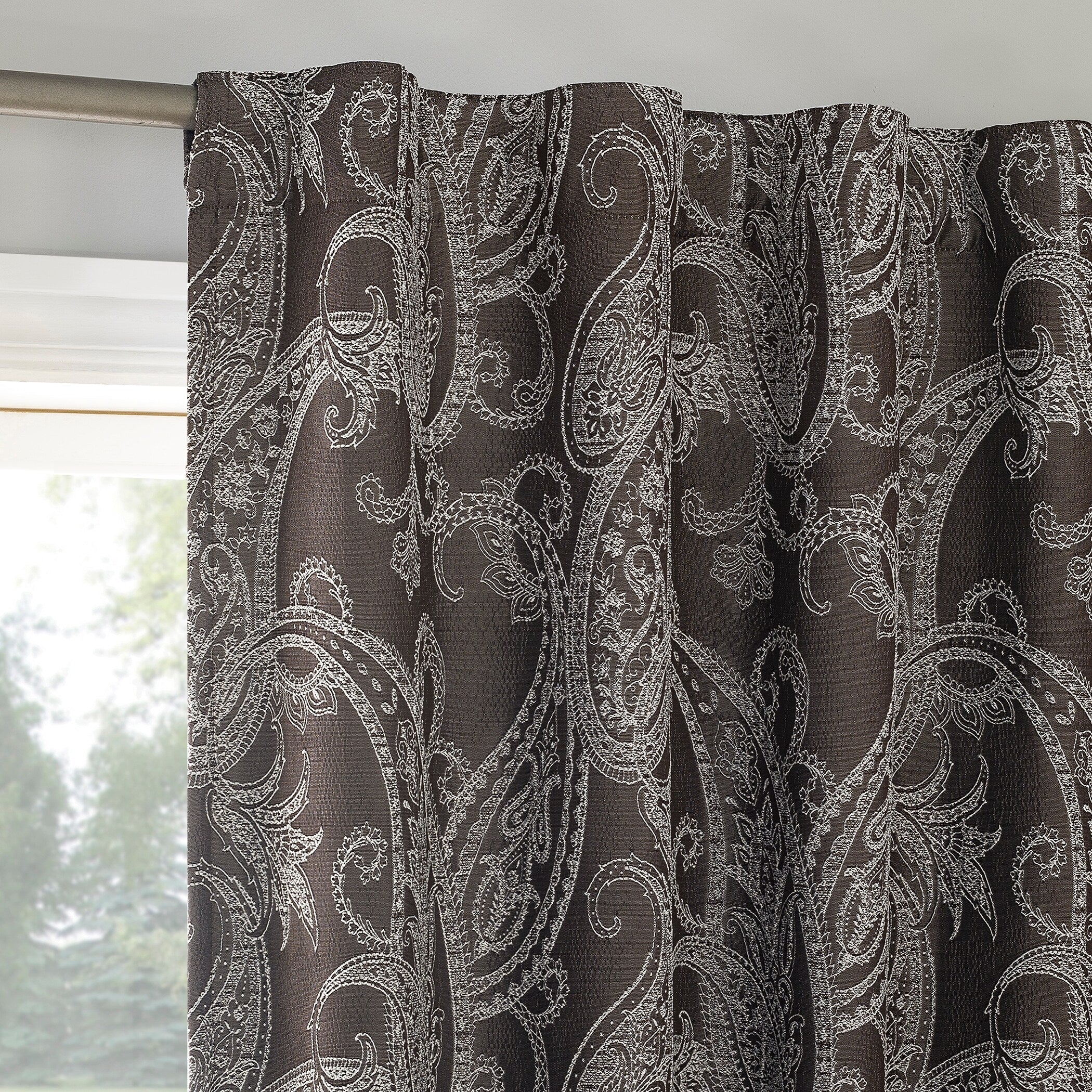 Sun Zero Pedra Paisley Embroidery Total Blackout Back Tab Curtain Panel, Single Panel