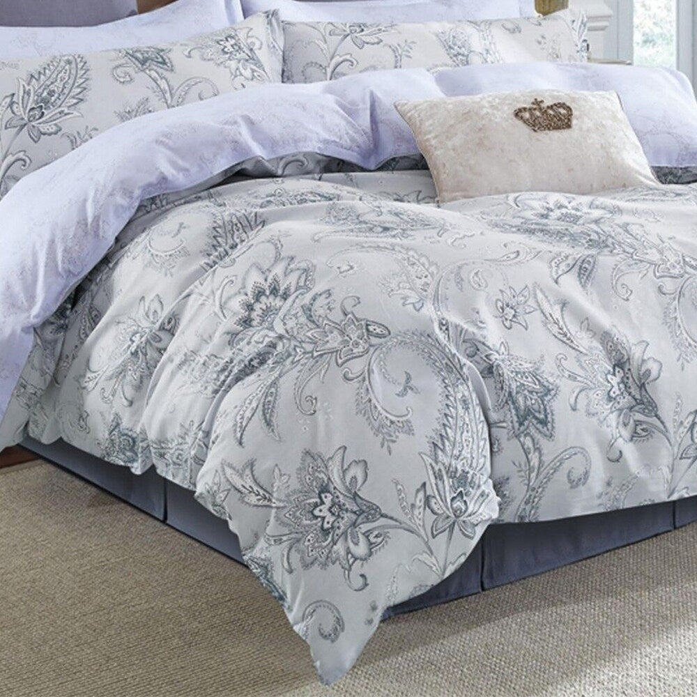 5pc California King Size 100% Cotton Bedding Set: Paisley Print Grey