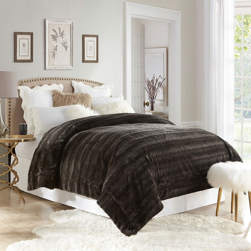 Swift Home Soft Embossed Imitation Faux Fur Throw Bedding Blanket Bedspread