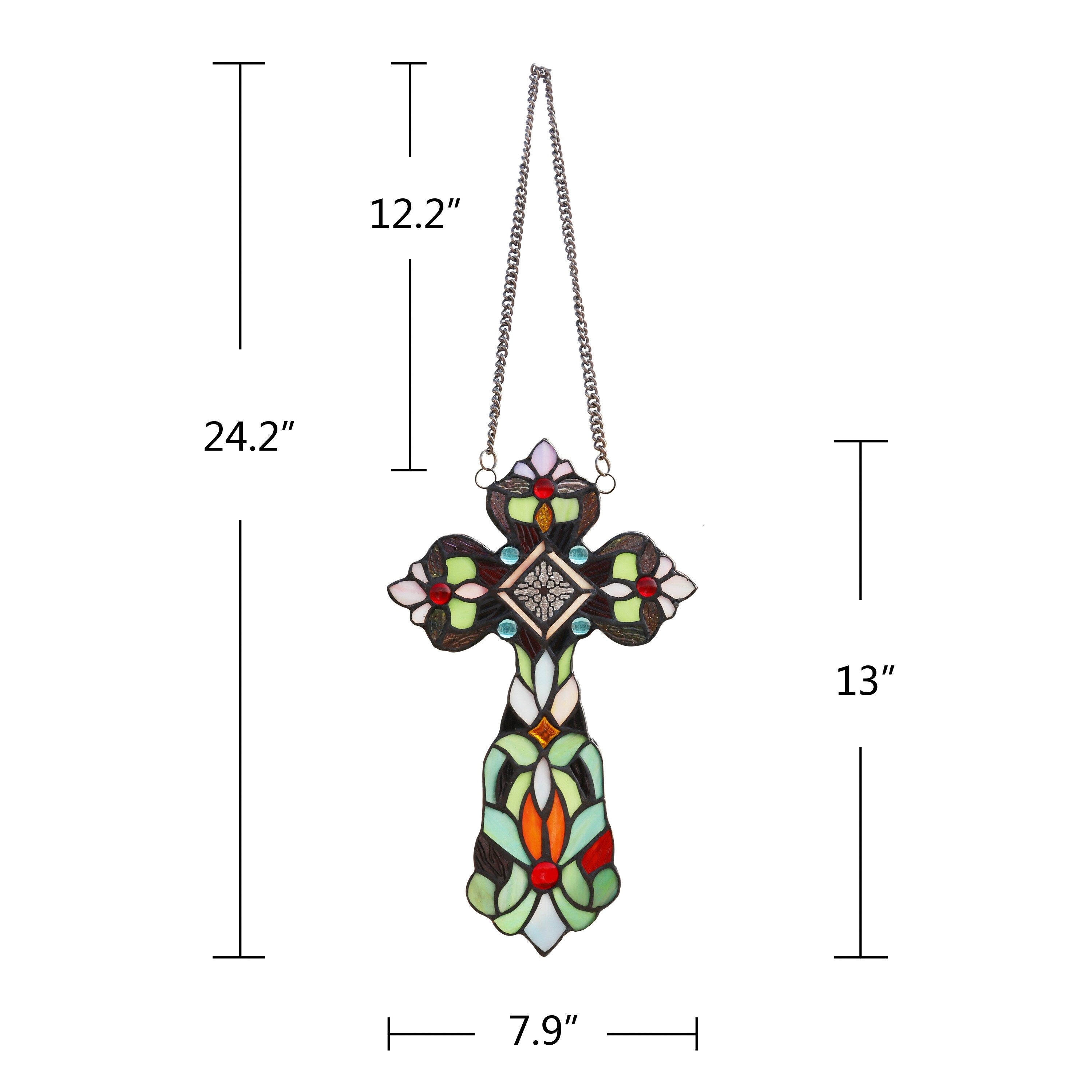 13 x 8 Victorian Design Cross Stained Glass Panel/ Suncatcher