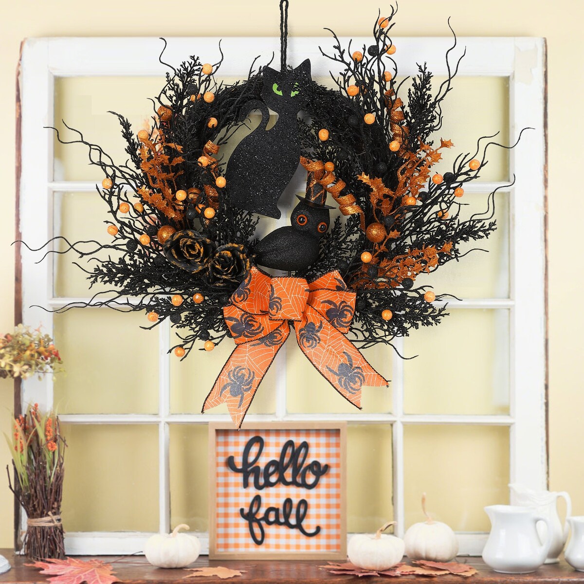 Halloween Artificial Wreath Owl