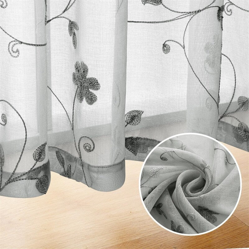 2 Panels Embroidered Leaf Pattern Curtains