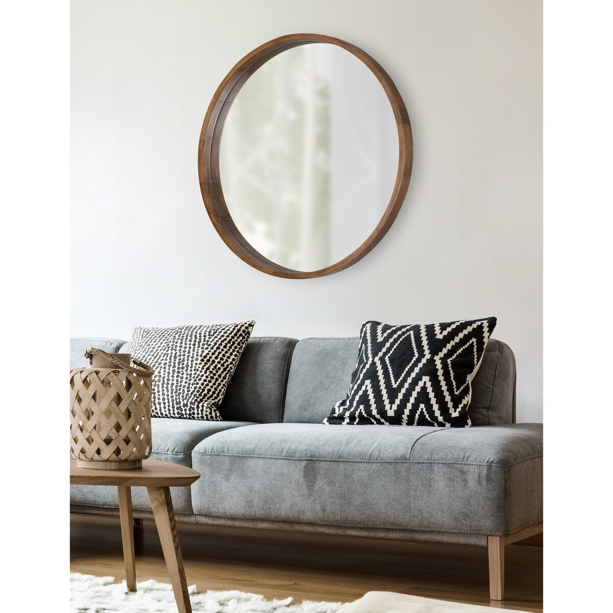 Hutton Round Decorative Wood-framed Wall Mirror