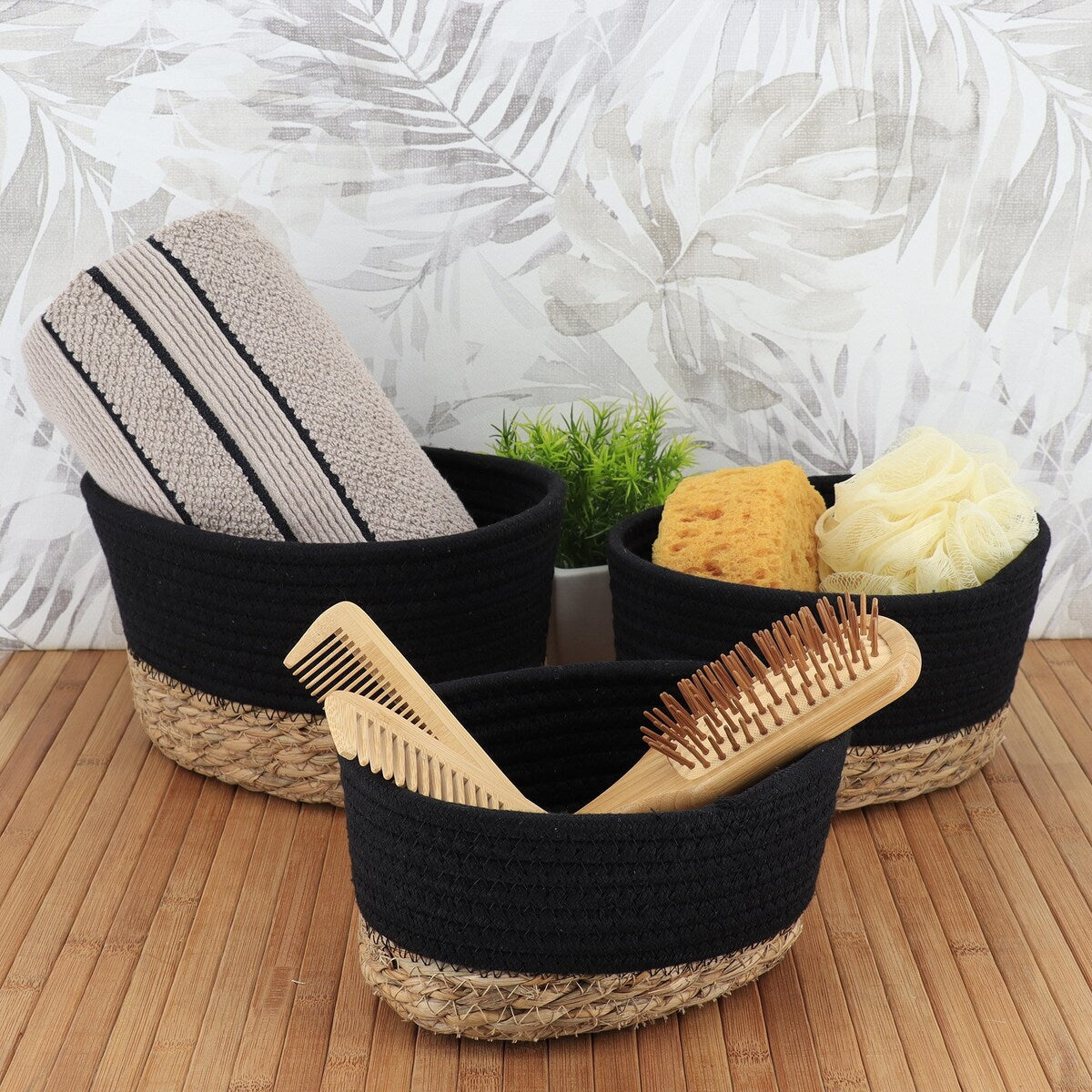 Cotton Storage Baskets Organizer Padang Set of 3 - 9 in. L x 5.9 in. D x 5.3 in. H