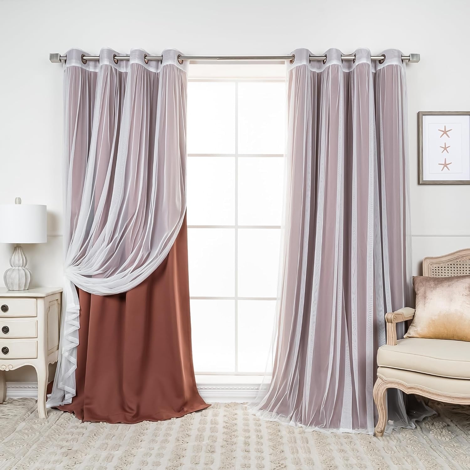 Aurora Home Mix-n-Match Blackout and Tulle Lace 4-pc. Grommet Curtain Set