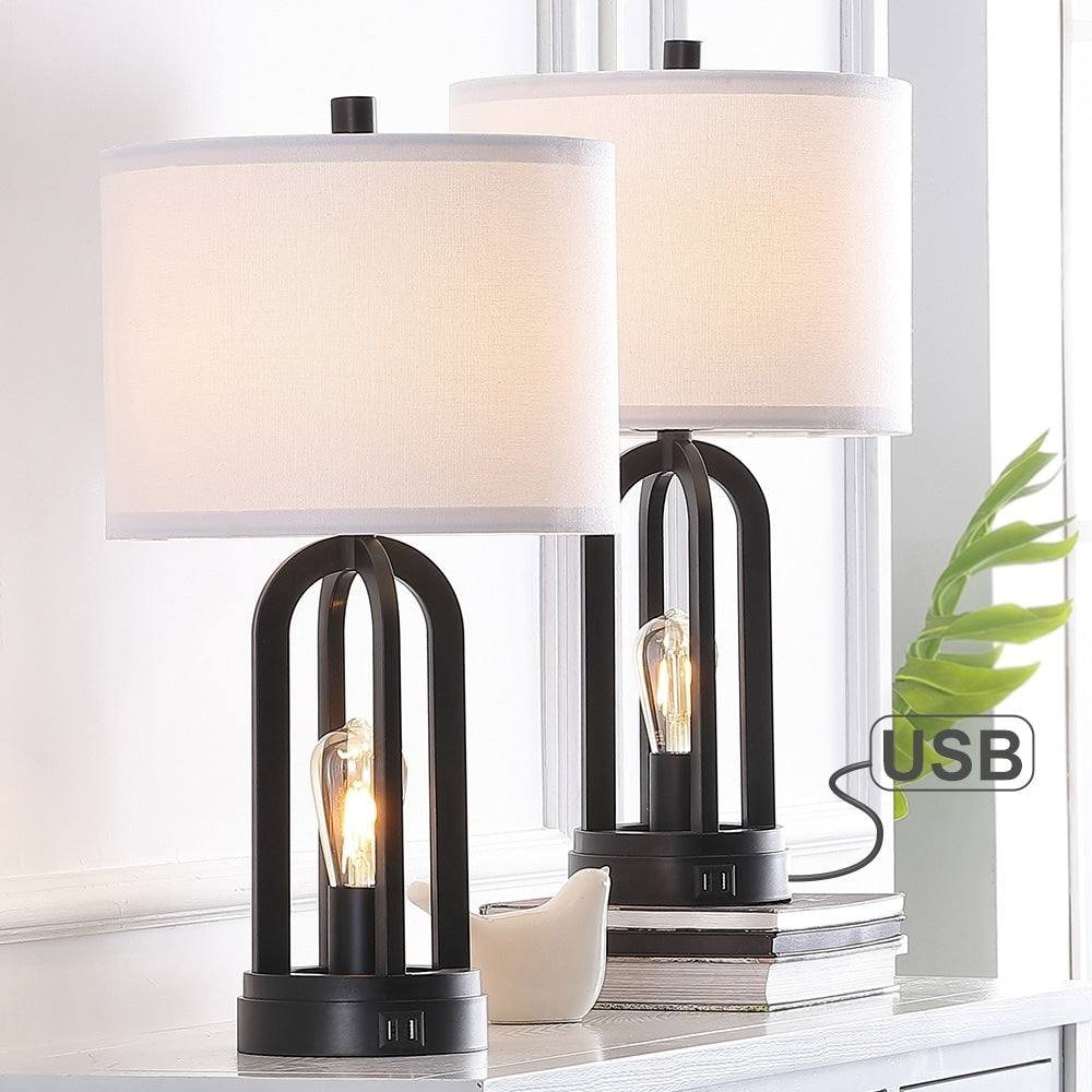 Black Table Lamp with USB Port and Nightlight, LED Bulbs Included (Set of 2) - 22.75'' H