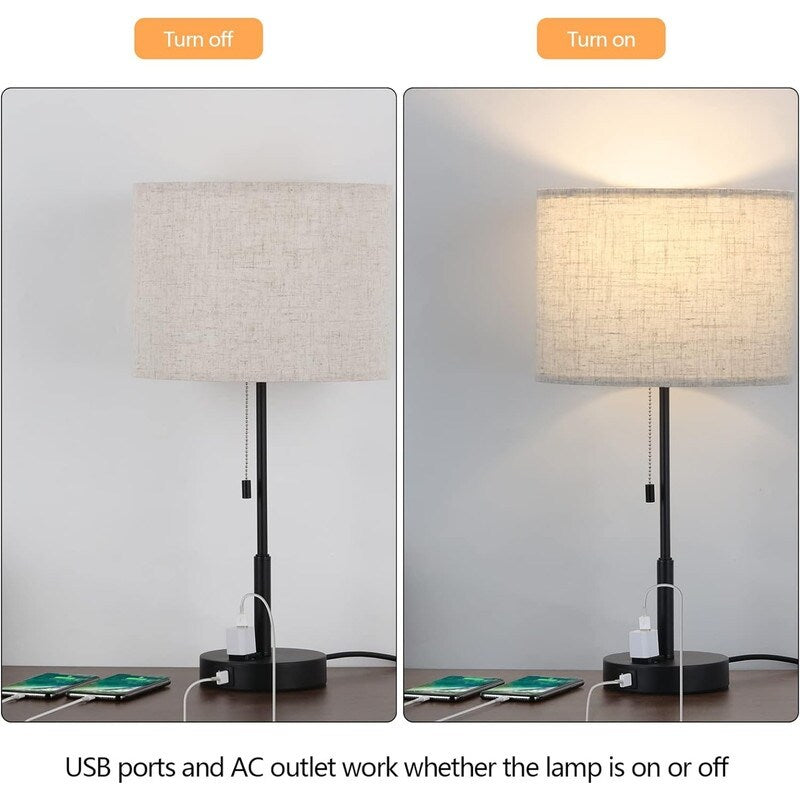 21.7 Table Lamp (Set of 2) with USB Charging Port, Nightstand Lights - 11D x 11W x 21.7H