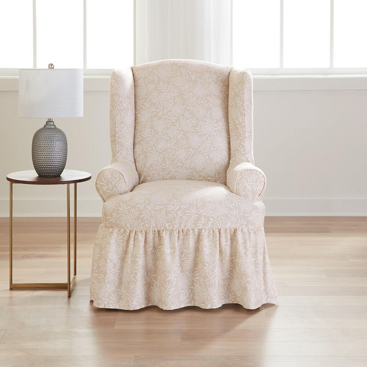 SureFit Essential Twill 1 Piece Wing Chair Slipcover