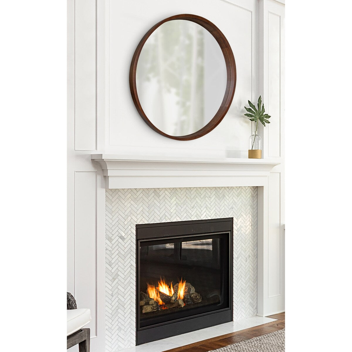 Hutton Round Decorative Wood-framed Wall Mirror